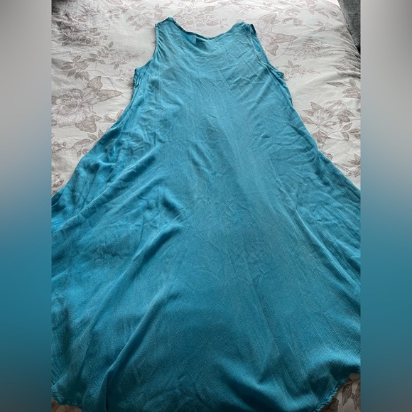 Shoreline Vintage Sleeveless Blue Rayon Maxi Dress 2X Beachy Vacation Breathable - Picture 7 of 11